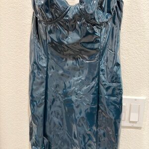 Oh Polly Metallic Teal Slip Dress